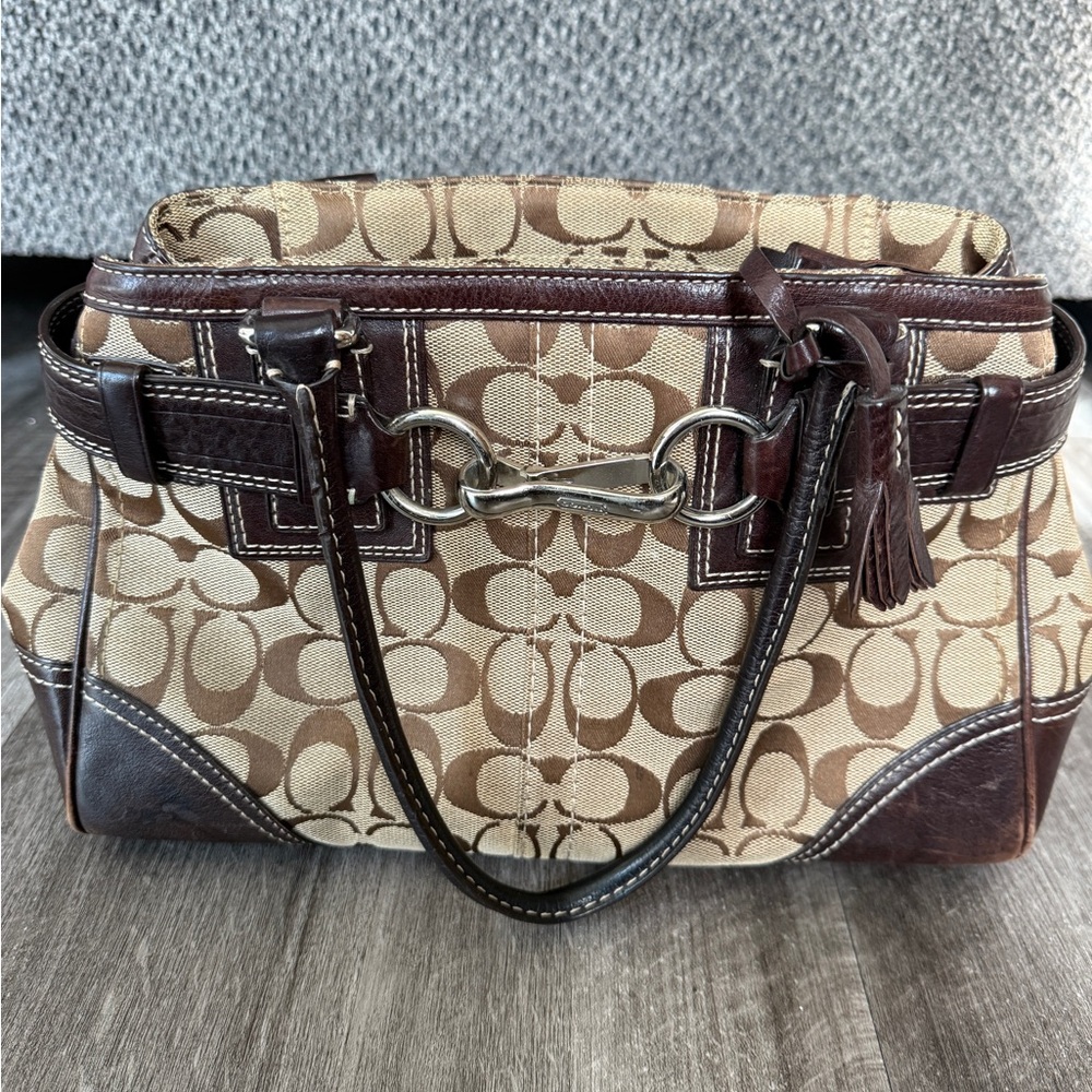 Coach Signature Brown and Tan Shoulder Bag